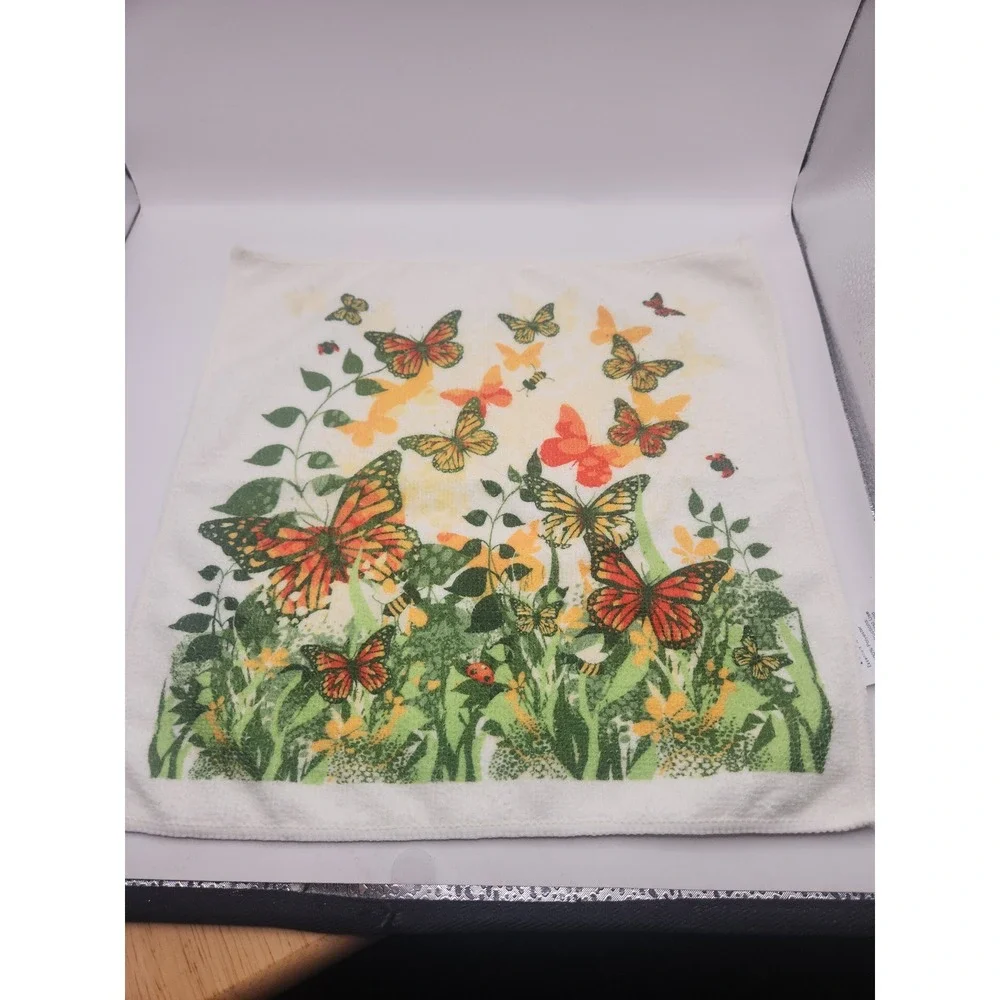 Vintage looking WashCloths - 2 - Butterflies Bathroom Decor
